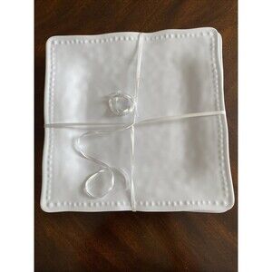 Set of 4 TOMMY BAHAMA Square White MELAMINE DINNER Plates Dotted Rim Edge 10.5"